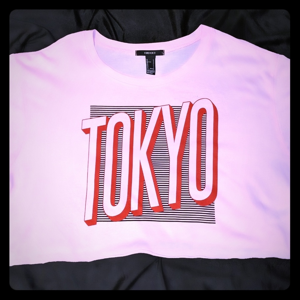 Forever 21 "Tokyo Nights" Raw-Cut Cropped Tee